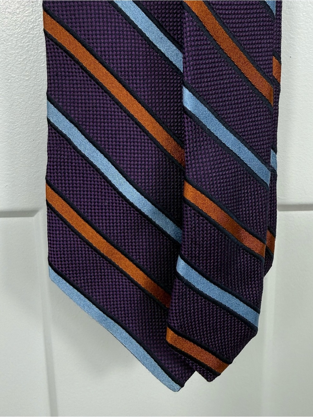 Jos A Bank Signature Collection 100% Silk Purple Blue Striped Tie Made in Italy